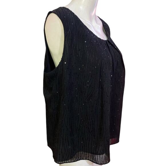 TALBOTS Women Silk Sleeveless Top Embroidered Sequined Black 16W Petite - Picture 3 of 7